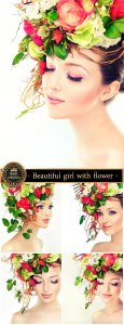  Beautiful girl with floral wreath on her head - stock photos 