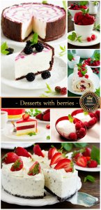  Desserts with berries, cakes, ice cream - stock photos 