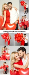  Loving couple with balloons, valentines day 