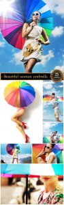  Beautiful woman with colorful umbrella - stock photos 